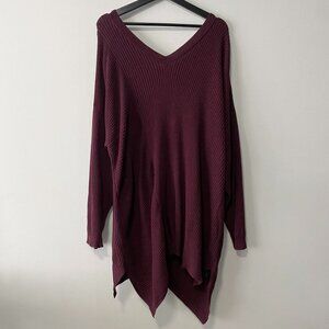 DG2 Diane Gilman Burgundy Cotton Blend V-Neck Sweater